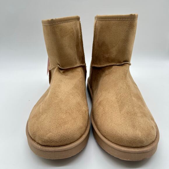 Josiny Faux Suede Boots Womens 11 Tan Classic Fur Lined Ankle Booties NEW - Picture 3 of 10